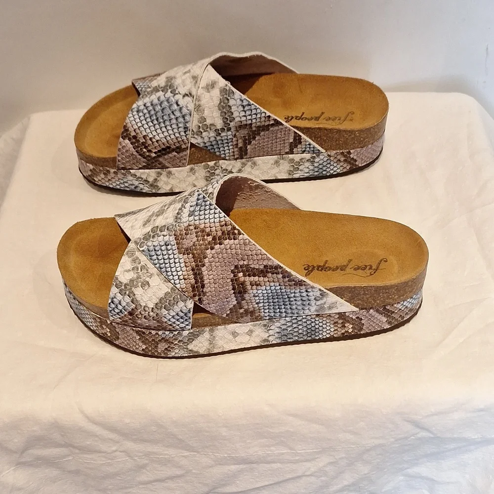 Free People Sideline Snake-Print Crossband Slide Sandals in Neutral Tones